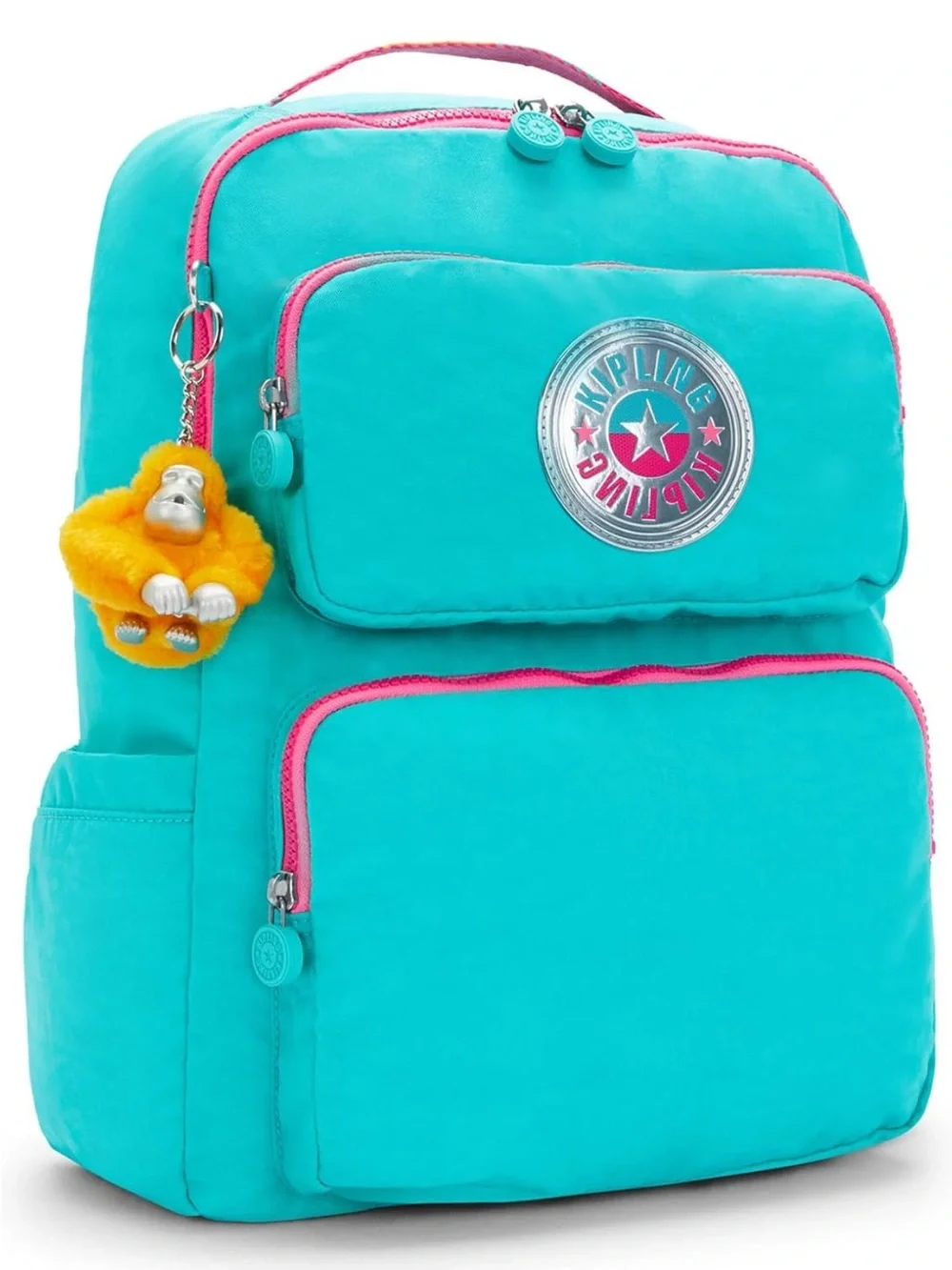Kipling Turquoise Backpack with Pink Accents and Monkey Charm